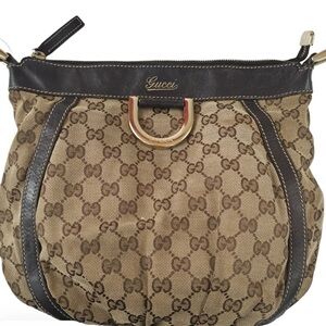 Gucci Beige & Brown GG Canvas Shoulder Bag with Gold Hardware